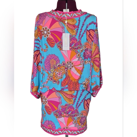 NWT Trina Turk Meilani Floral Pink Blue And Orange Swim Cover-Up Size M - Picture 3 of 14